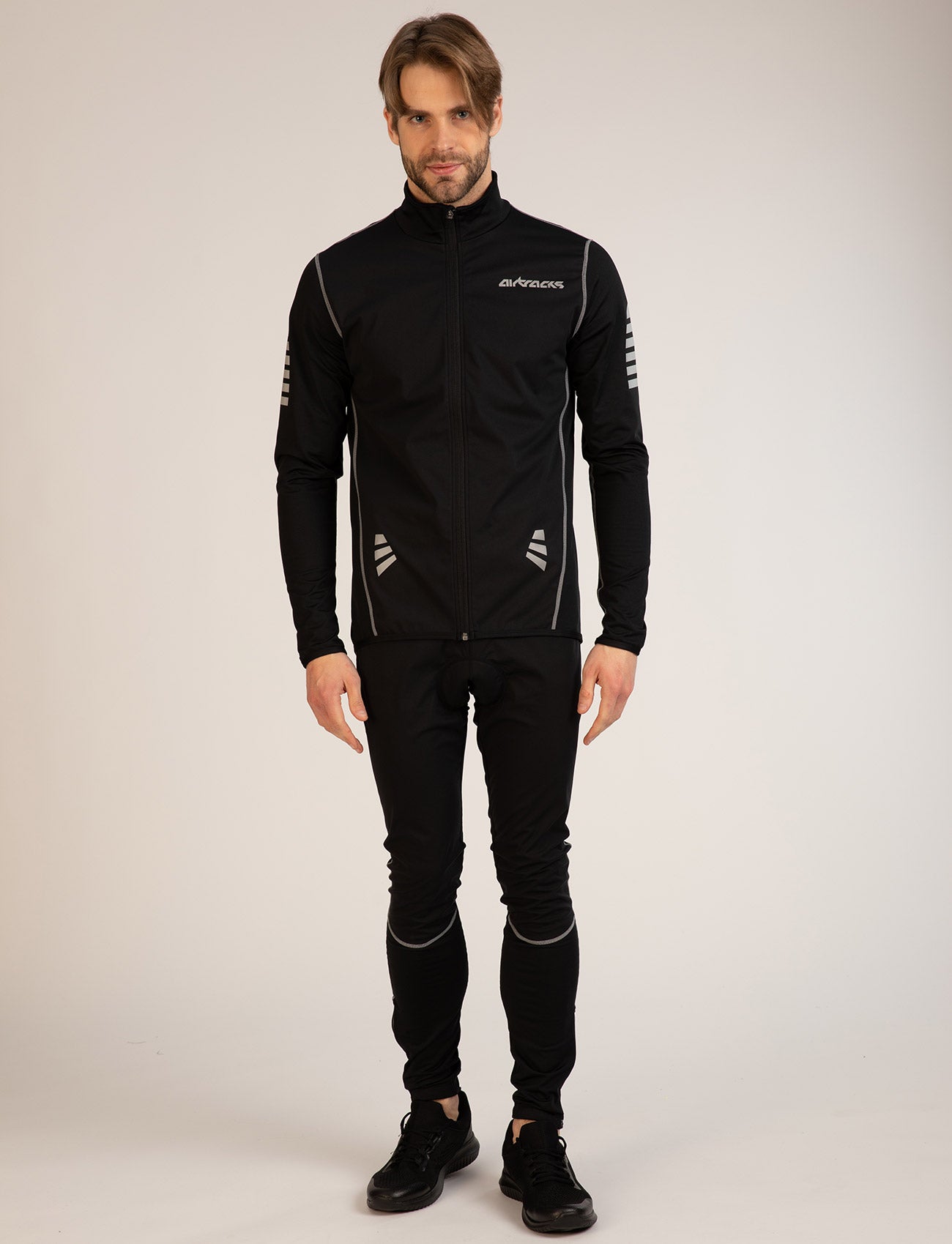 Herren Winter Thermoradtrikot Set (2-tlg.) Pro-T Fahrradtrikot Langarm+Fahrradhose Lang Fahrradhose Lang Schwarz-Silber