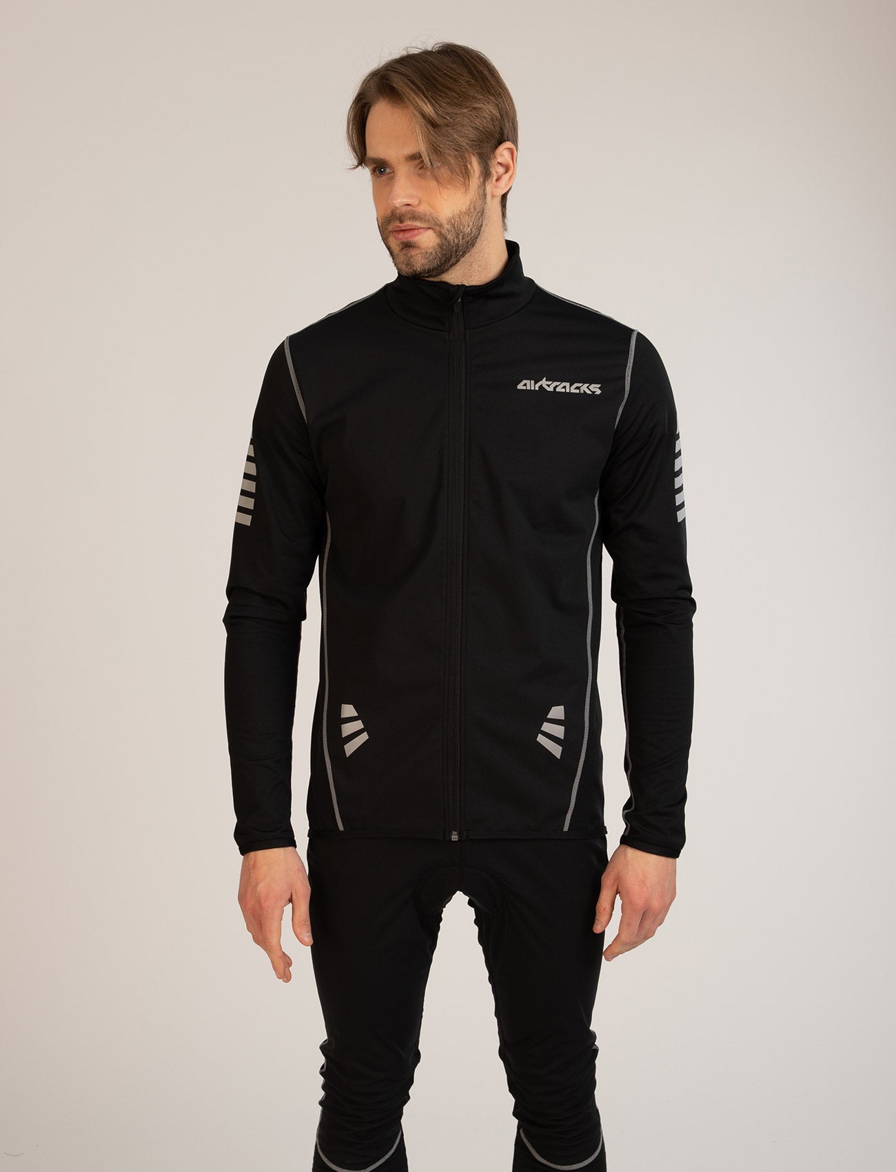 Herren Winter Thermoradtrikot Set (2-tlg.) Pro-T Fahrradtrikot Langarm+Fahrradhose Lang Fahrradhose Lang Schwarz-Silber