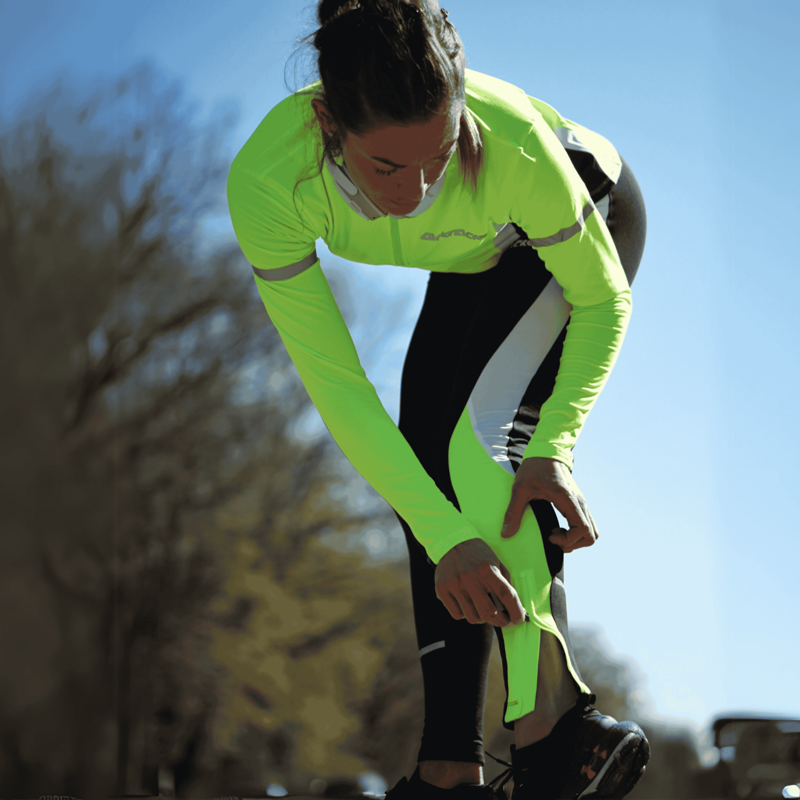 AirTracks vrouwen thermische functie loopt set lopende broeken strak lang + thermo functioneel hardloop shirt lang -Sleeved -black -neon