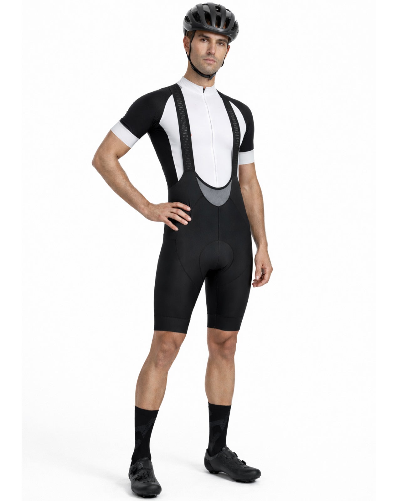 Pantalones de bicicleta masculina pantalones de bicicleta cortas con correas pantalones portadores por línea de equipo negro