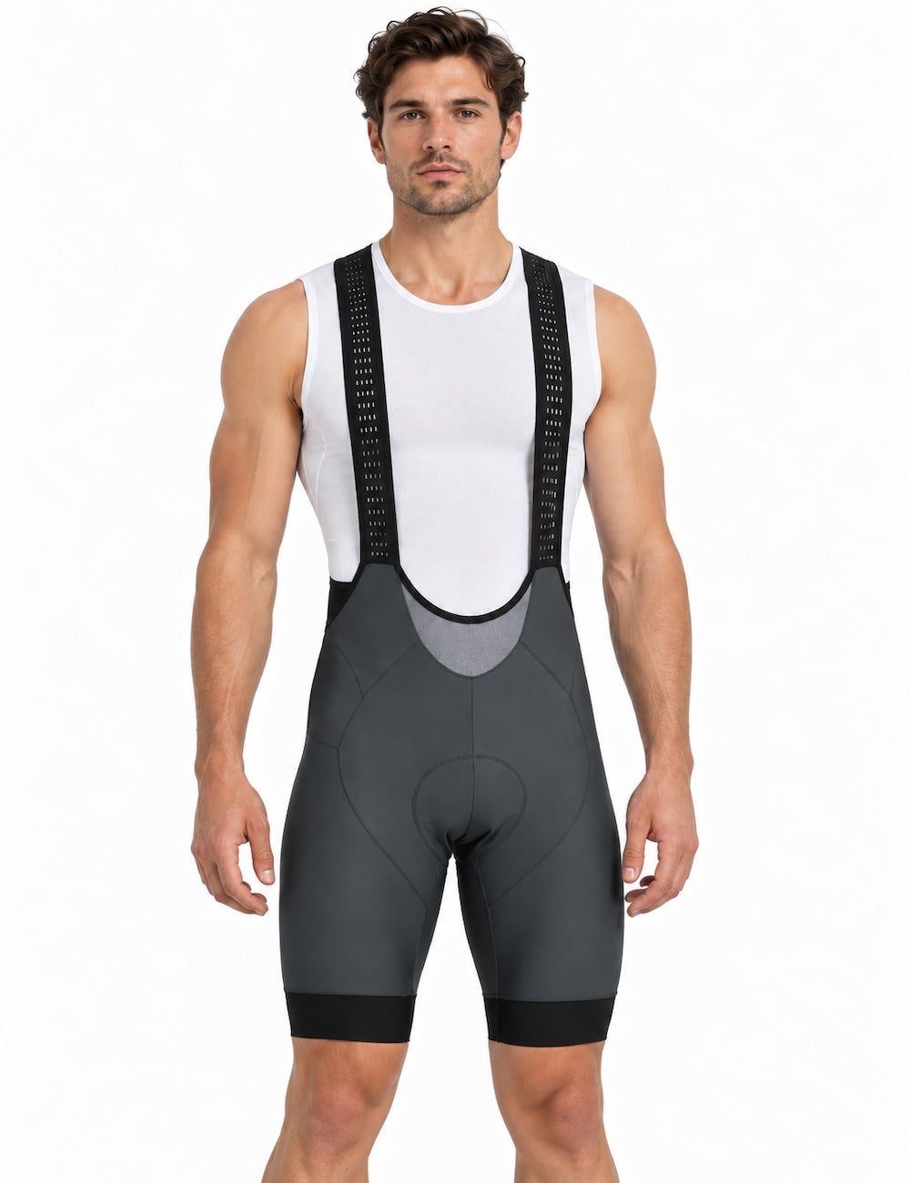 Pantalones de bicicleta masculina pantalones de bicicleta cortas con correas pantalones portadores por línea de equipo gris
