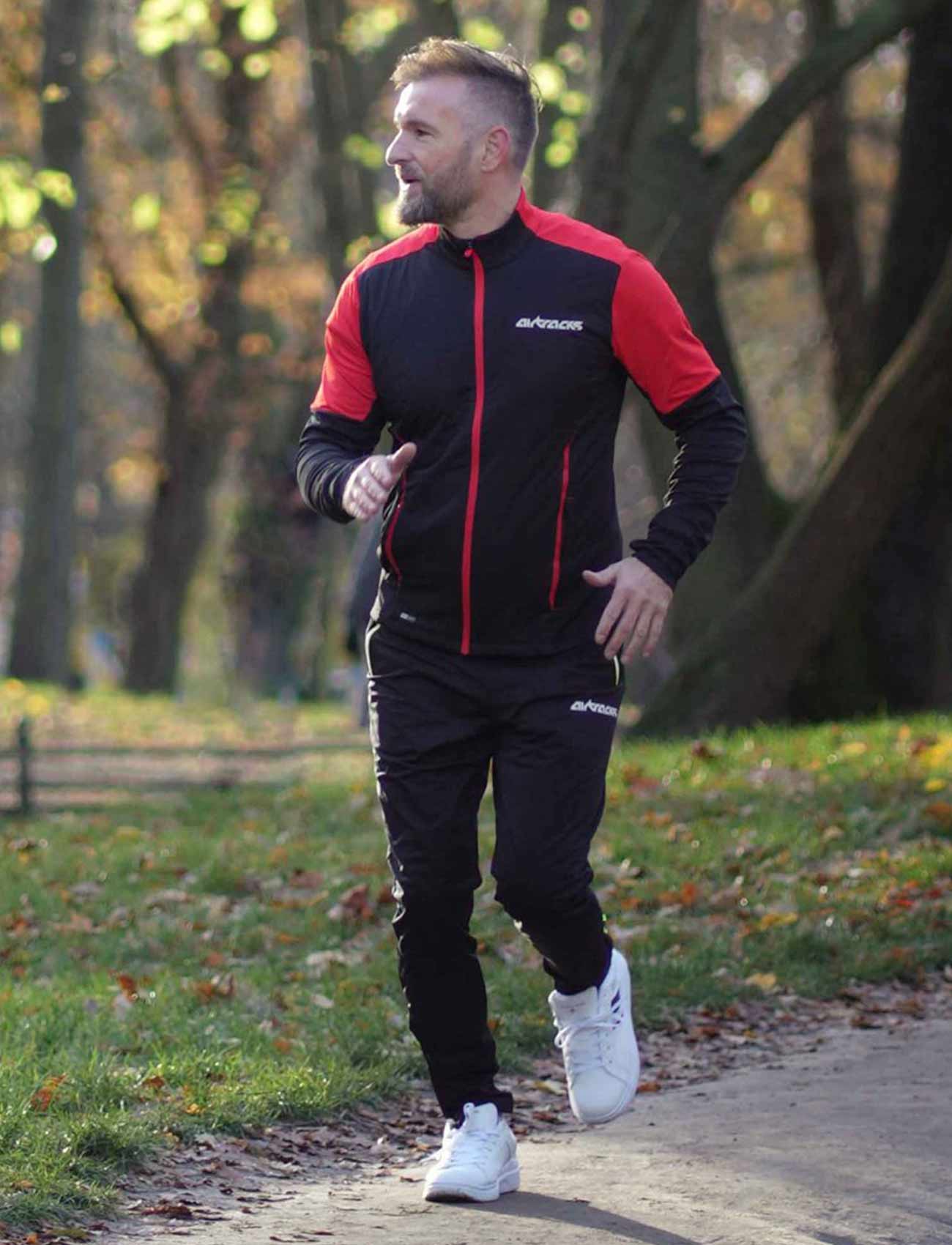 Herren Winter Laufset Pro Line Laufshirt + Laufhose Lang Schwarz Rot