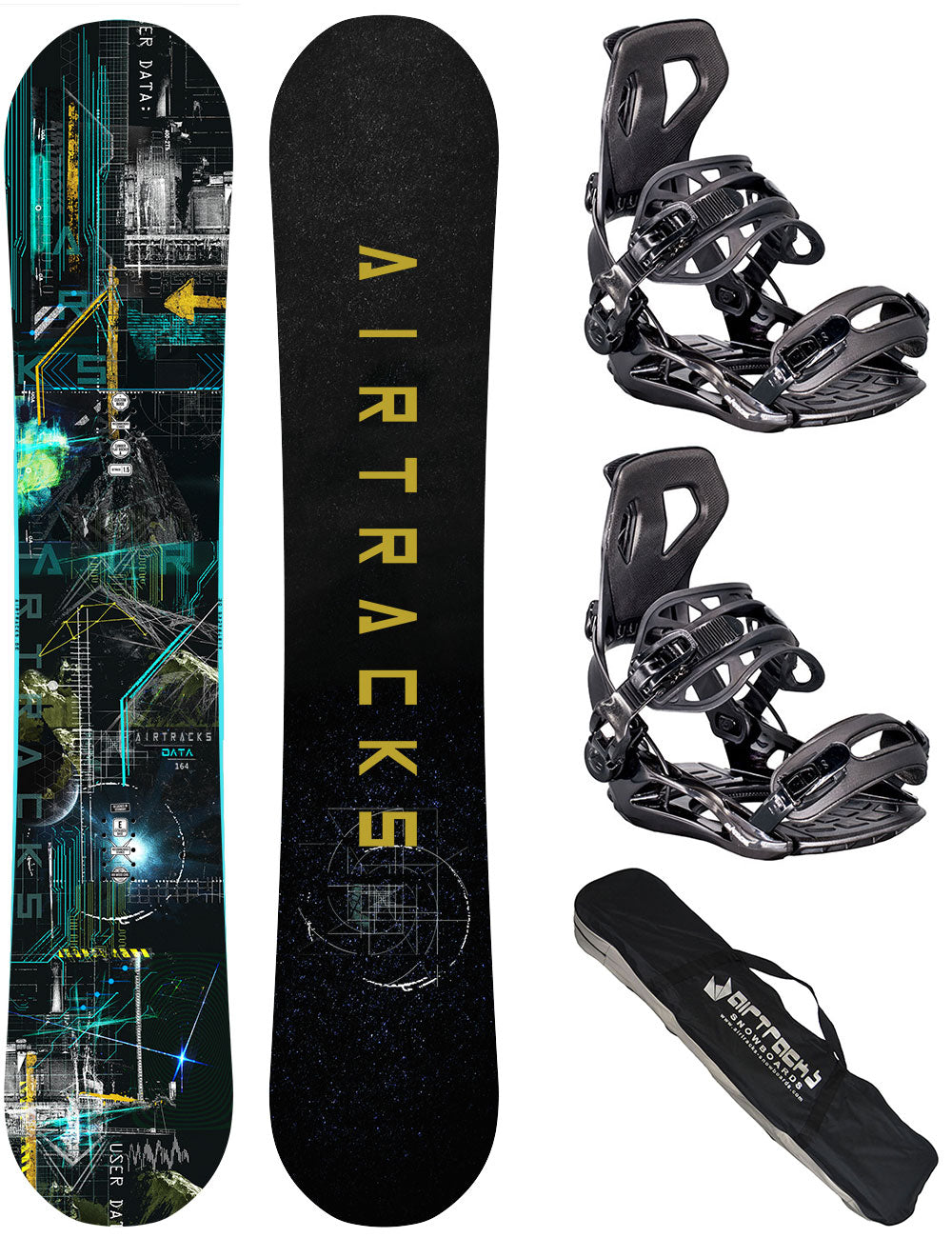 Set de Snowboard Homme: Planche Data + Fixations Master ME taille XL + Sac