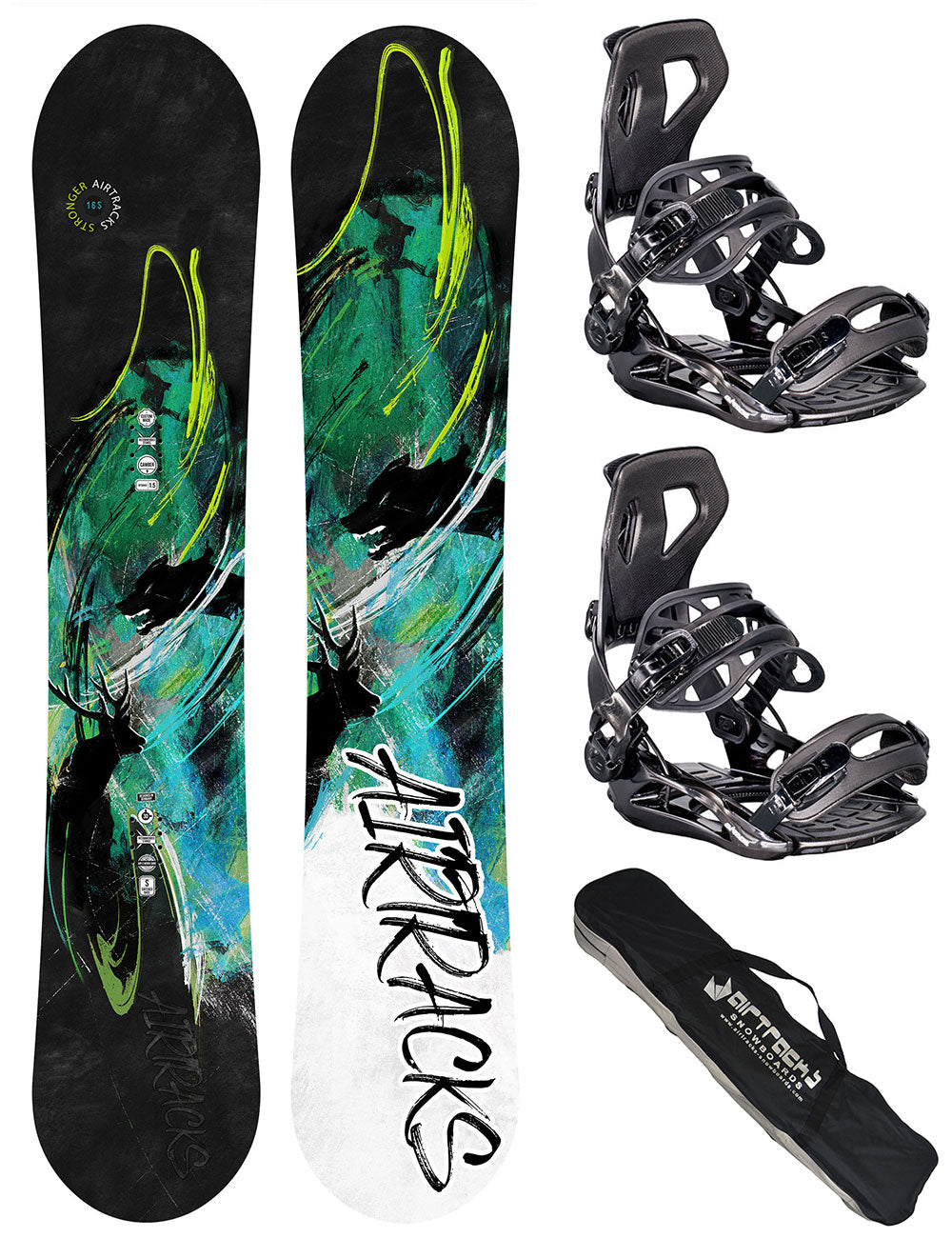 Set de Snowboard Hombre: Tabla Stronger Wide + Fijaciones Master XL + Bolsa SB