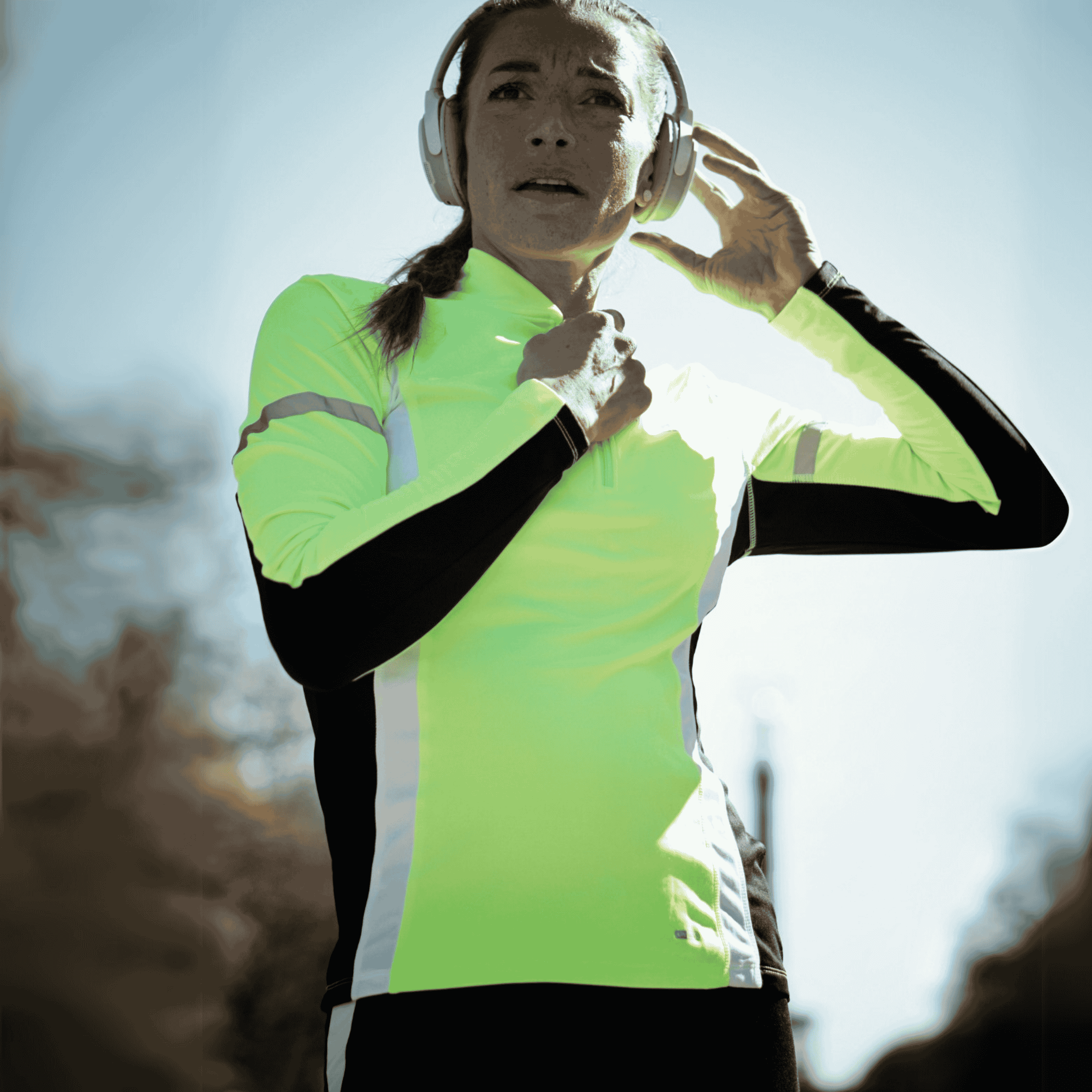 AirTracks femmes fonction thermique Running Set Running Pantal Lang + Thermo Functional Running Shirt Long -Sleeved - Black -neon