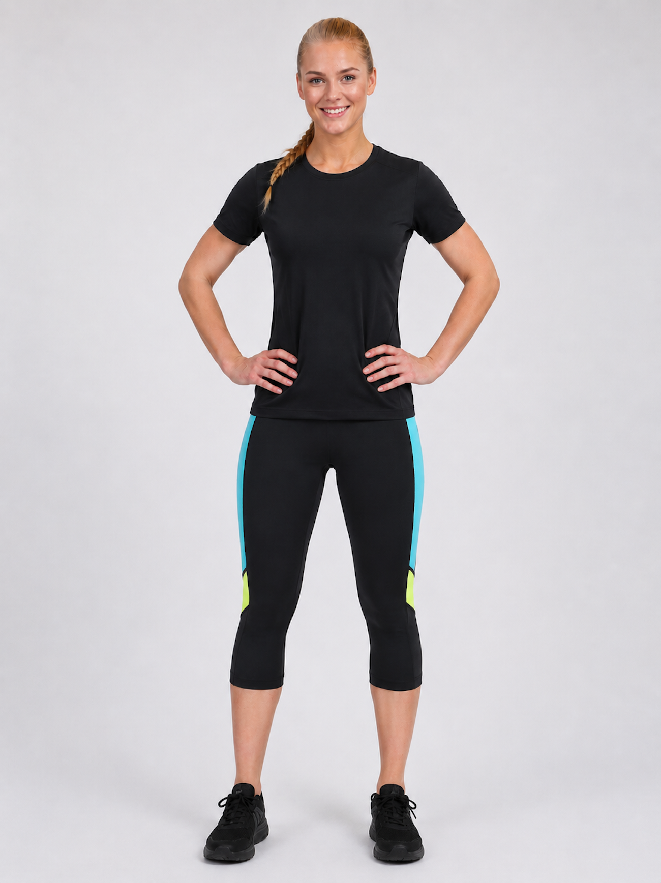 Women's fitness pants - running pants 3-4 black neon red decoct