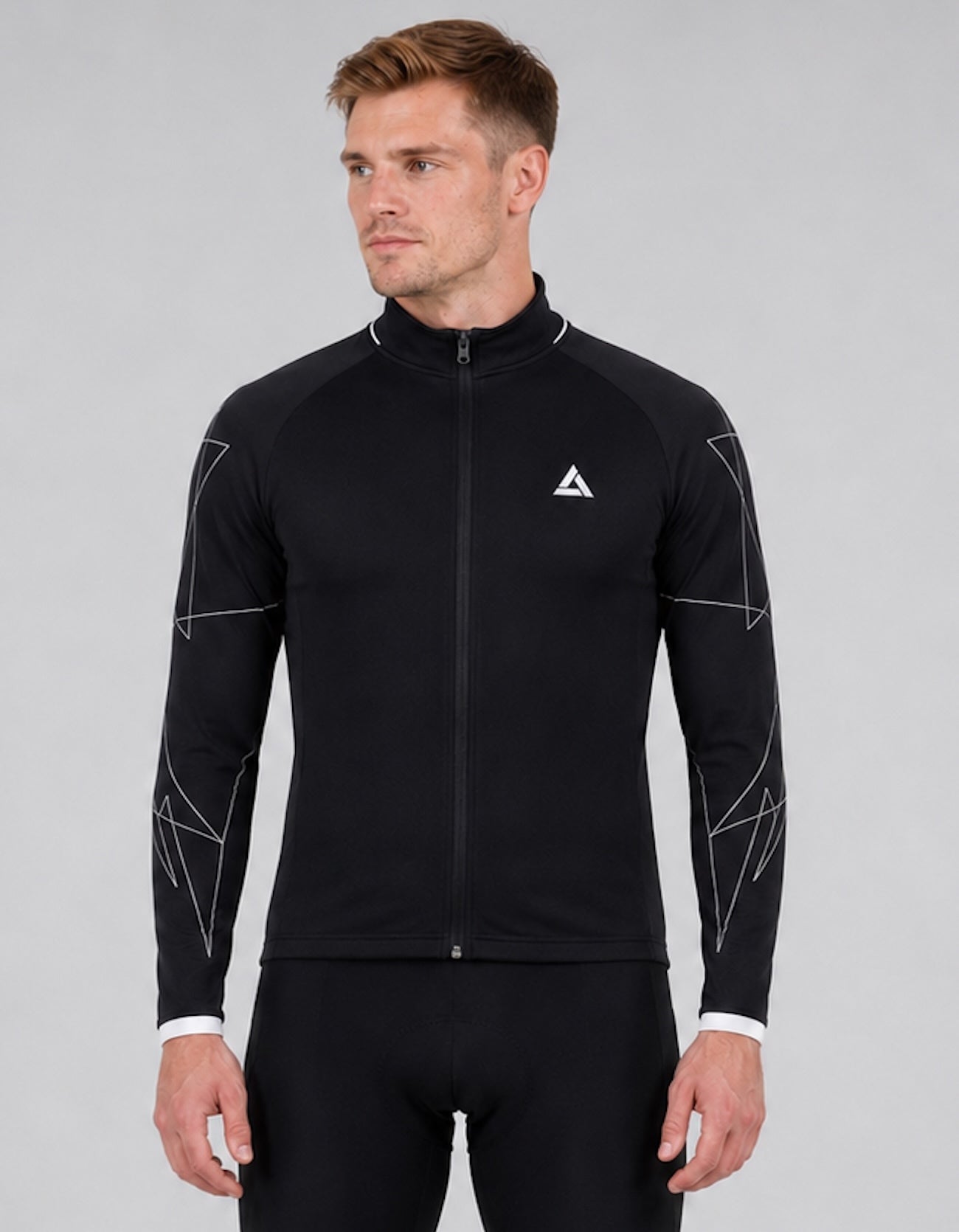 Men's bicycle jersey long arm per line black white