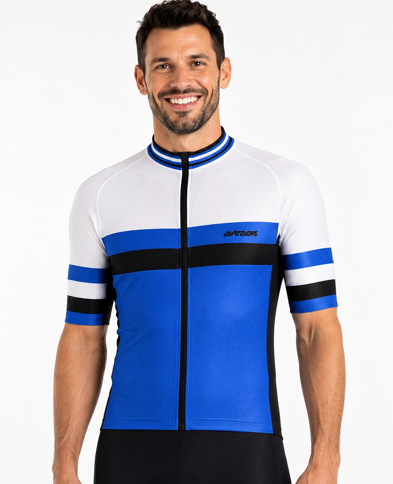 Herenfiets jersey korte arm per lijn III blauwwit
