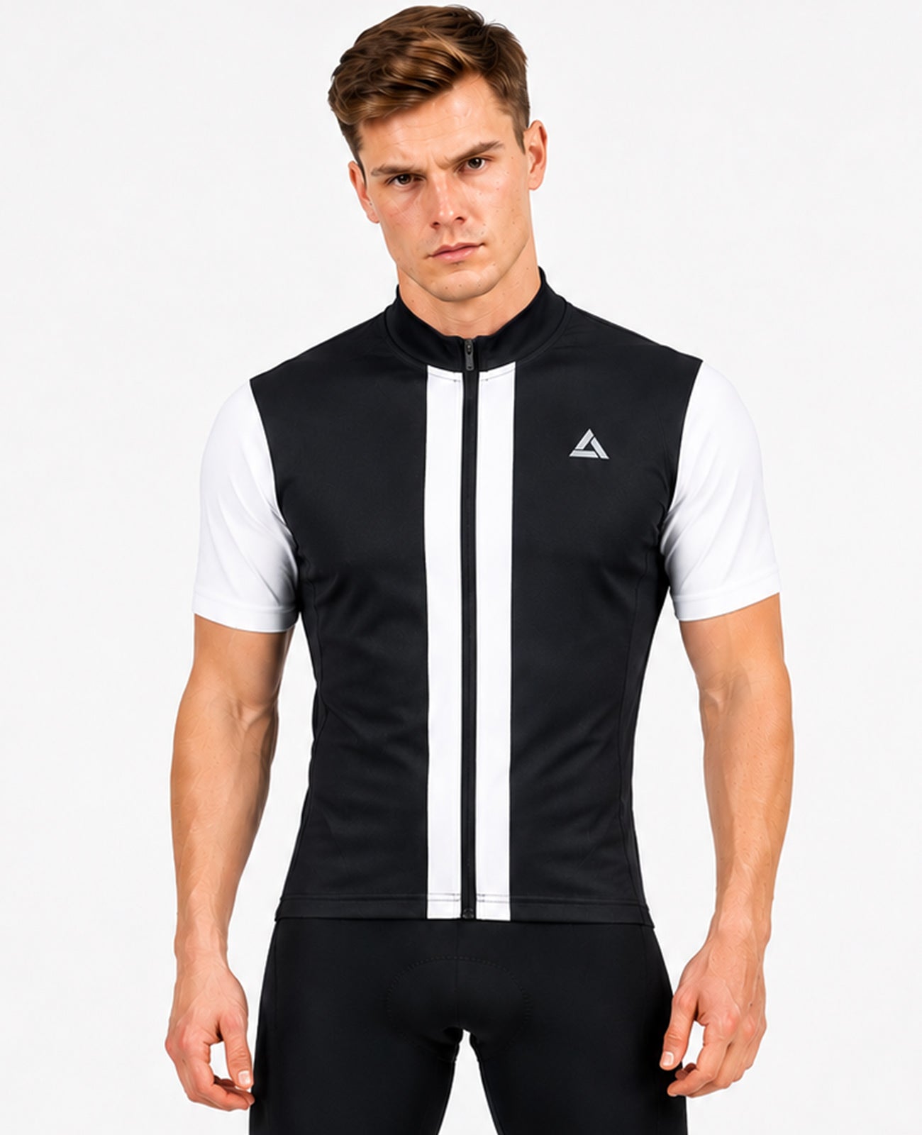Herenfiets jersey short -sleeved fietstrui per lijn II zwart wit