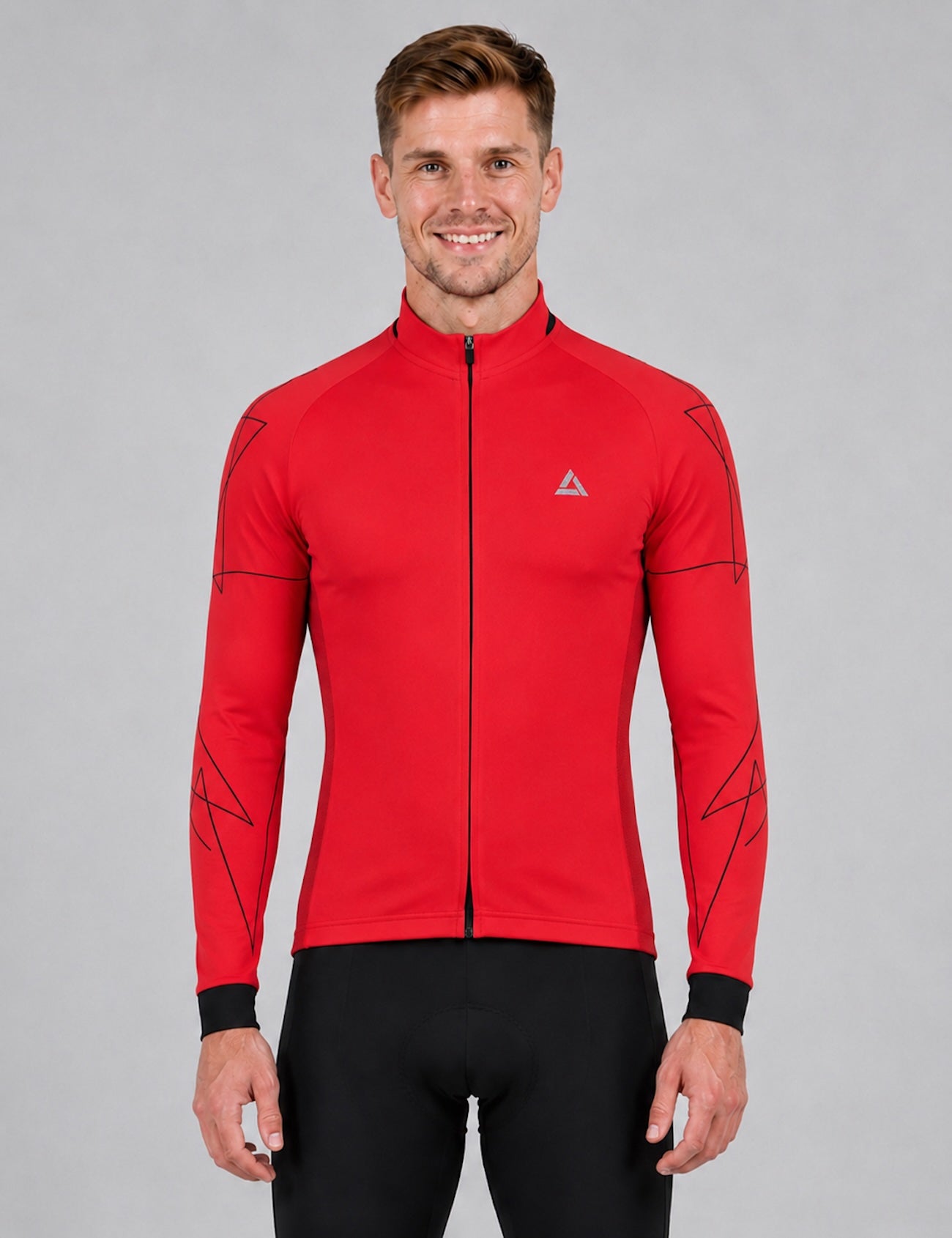 Jersey de bicicleta para hombres brazo largo por línea rojo