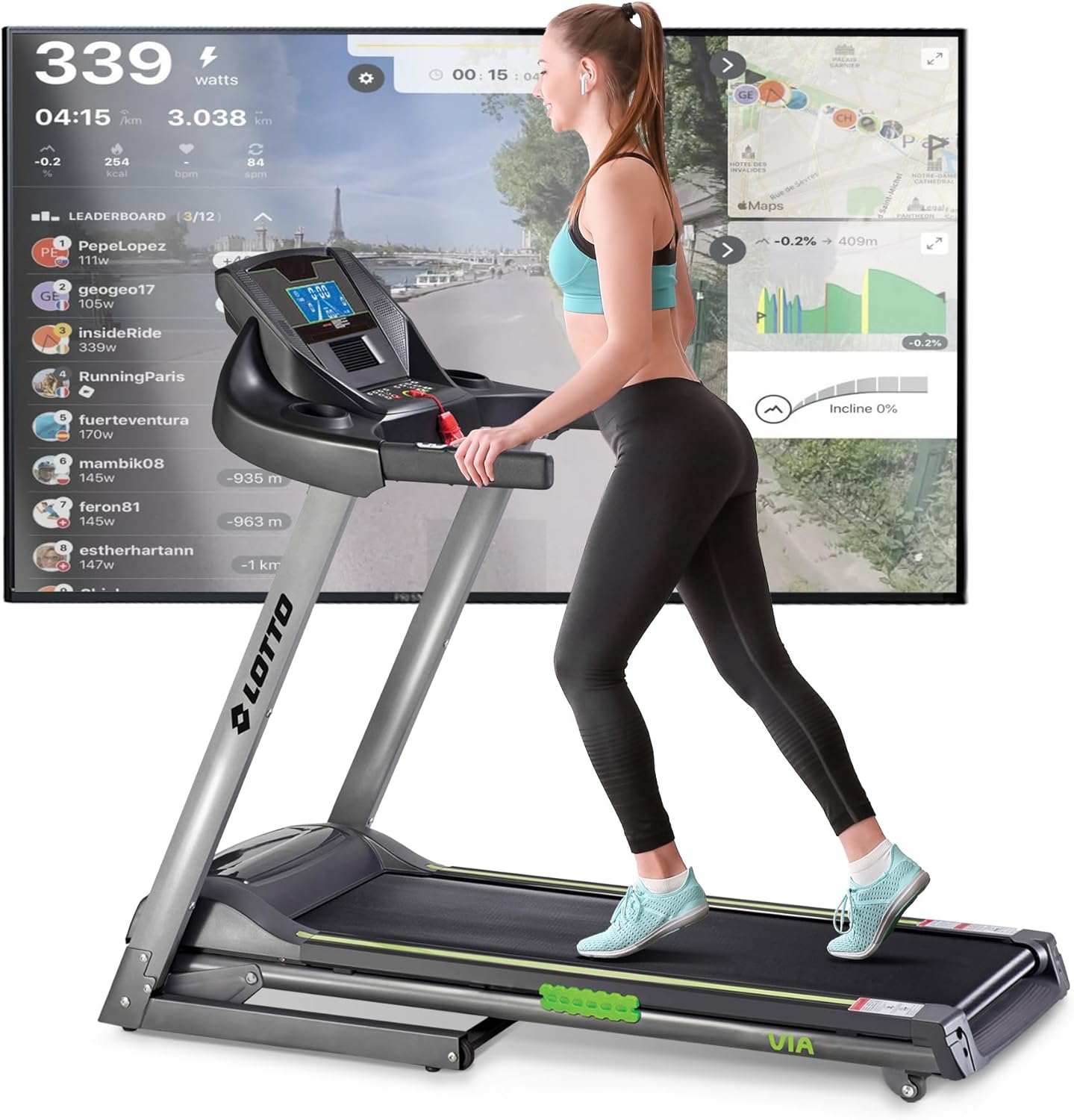 Lotto via le tapis roulant pliable électriquement jusqu'à 100 kg Bluetooth 1-16 km / h 133x45 cm