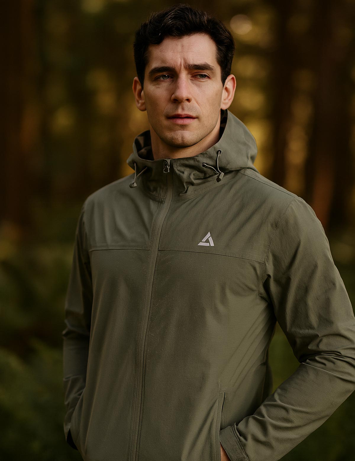 Chaqueta de lluvia para hombres - chaqueta para bicicletas con capucha por línea gris