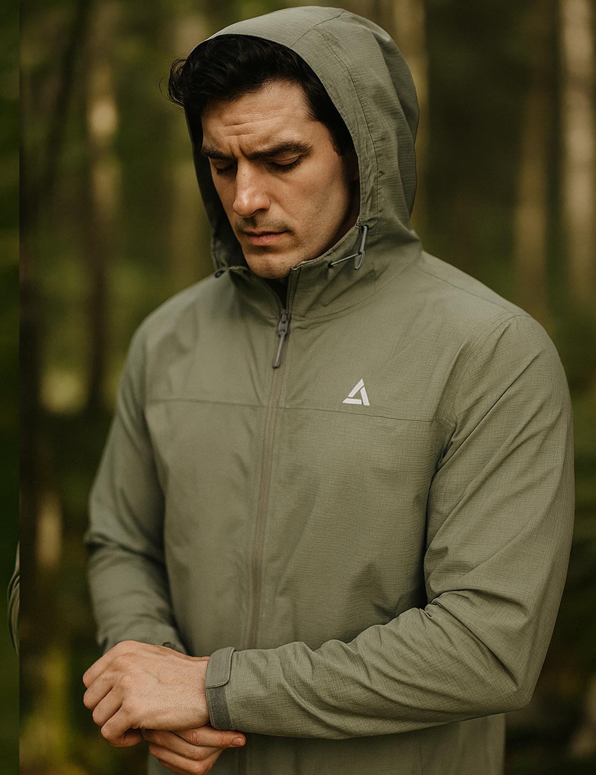 Chaqueta de lluvia para hombres - chaqueta para bicicletas con capucha por línea gris