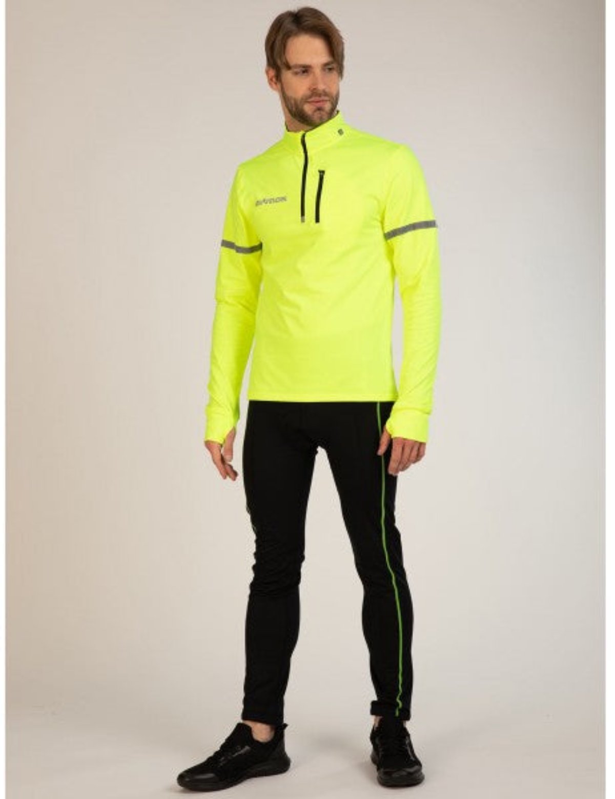 Herren Thermo Radtrikot Set Fahrradhose Lang + Fahrradtrikot Langarm Neon