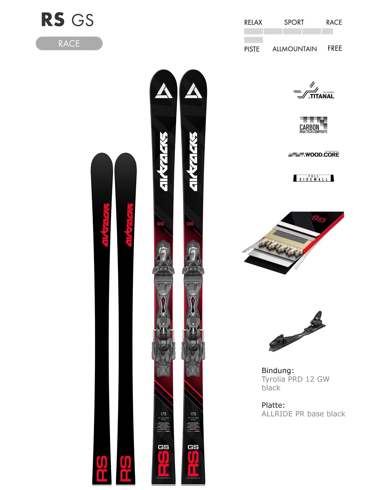 Alpin Ski Master Pro RS GS Race Carver Riesenslalom + Ski Bindung Tyrolia PRW 12 GW
