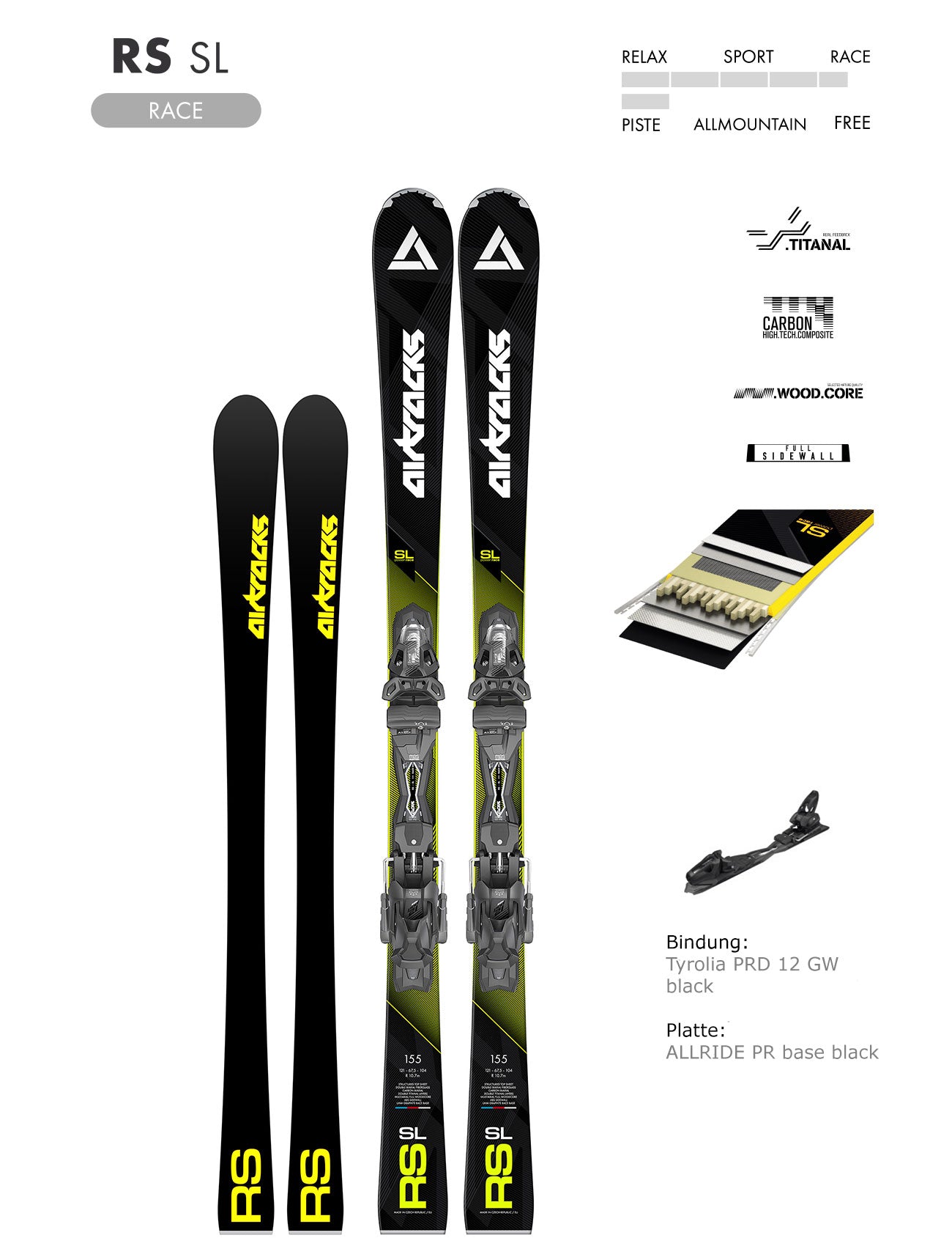 Alpin Ski Master Pro RS SL Race Carver Slalom Ski + Ski Bindung Tyrolia PRW 12 GW