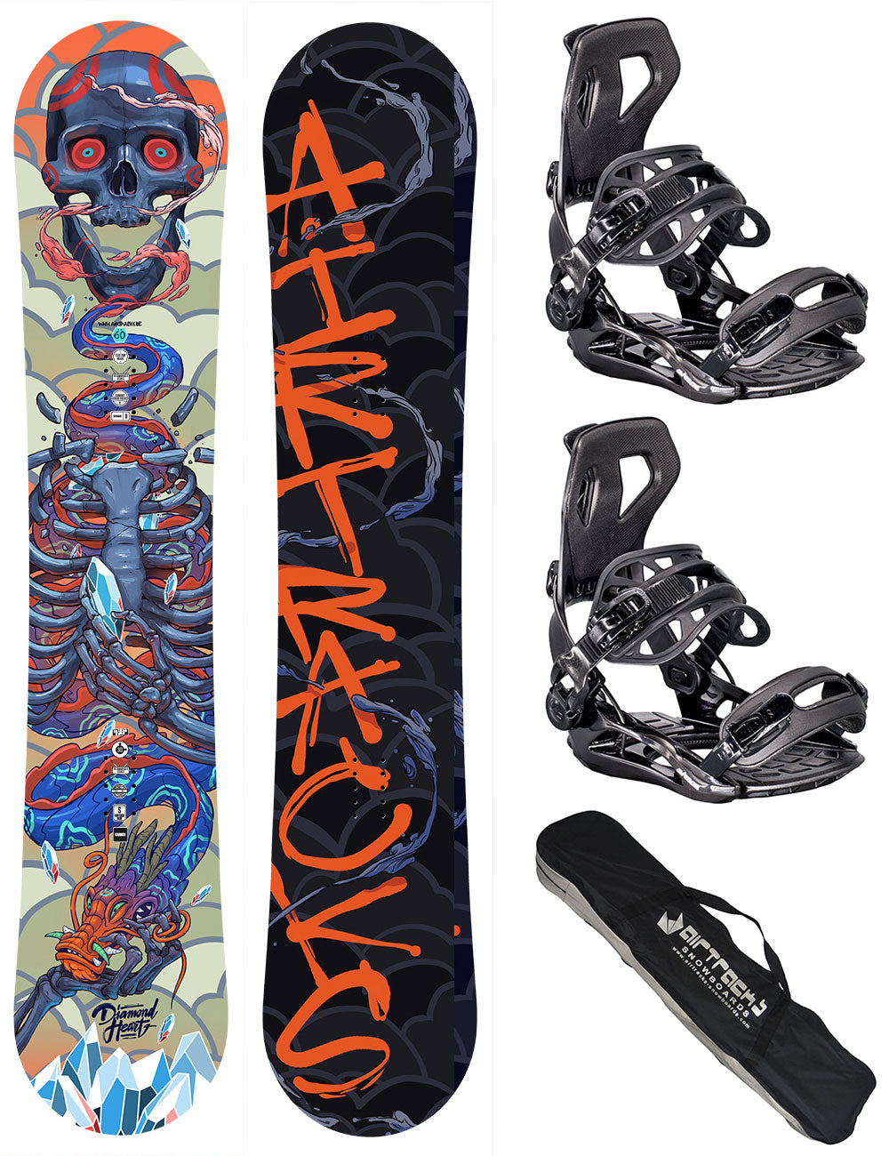 Heren Snowboardset Diamond Heart Carbon+ Master Binding XL + Snowboardtas