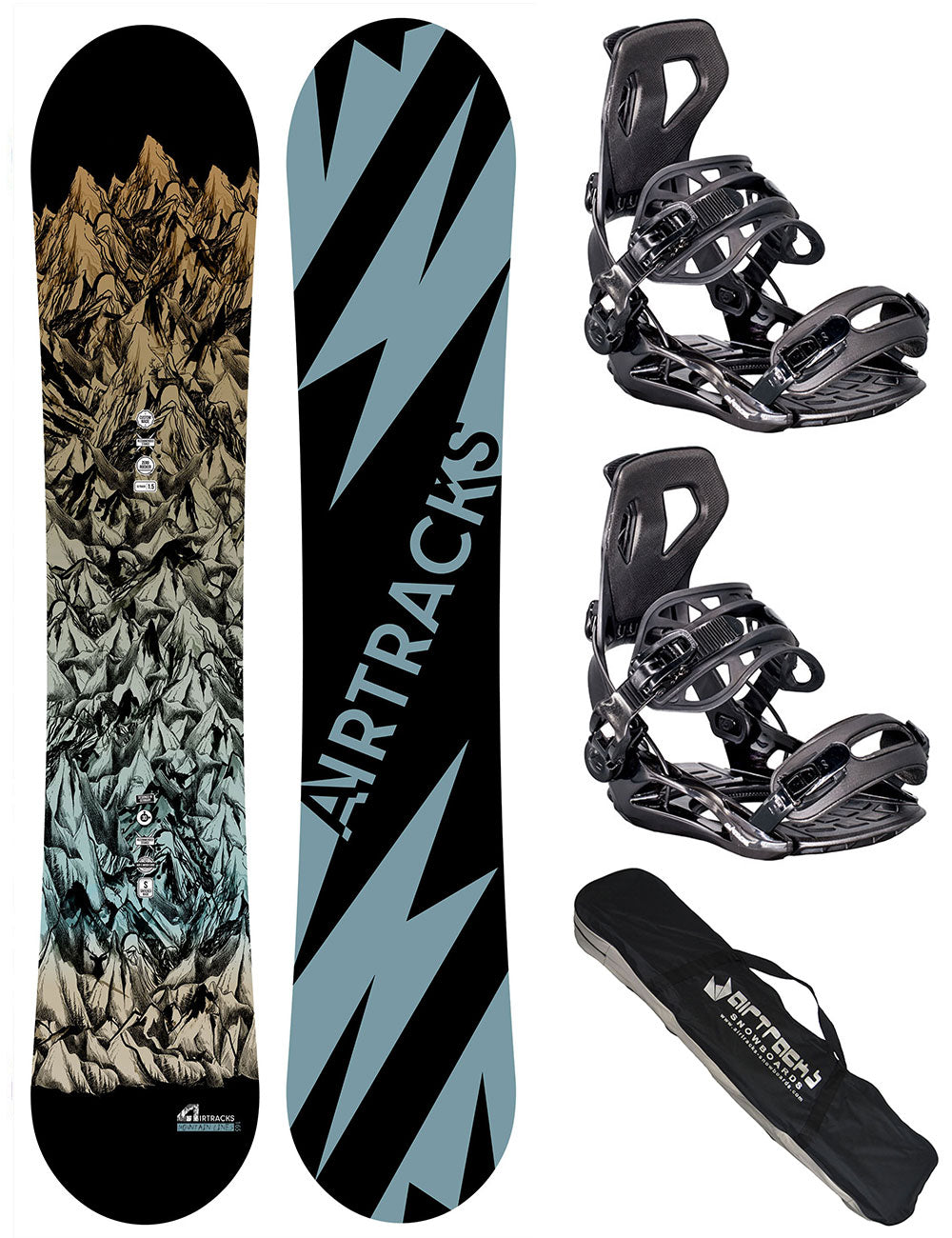 Set de Snowboard Hombre: Tabla Mountain Lines Wide + Fijación Master XL + Bolsa SB