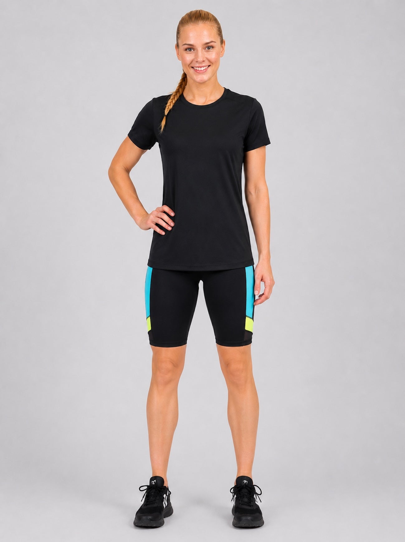 Fitnessbroek voor vrouwen - Running broek kort zwart neon rood decOCT