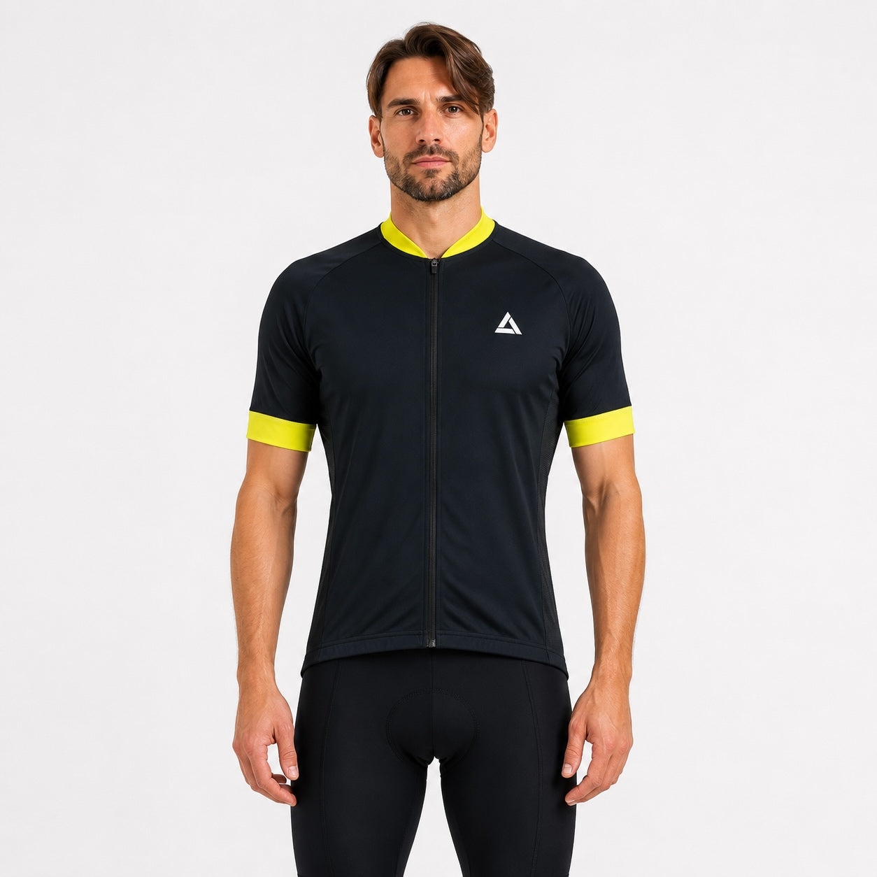 Herren Fahrradtrikot Kurzarm Comfot Line Schwarz Neon