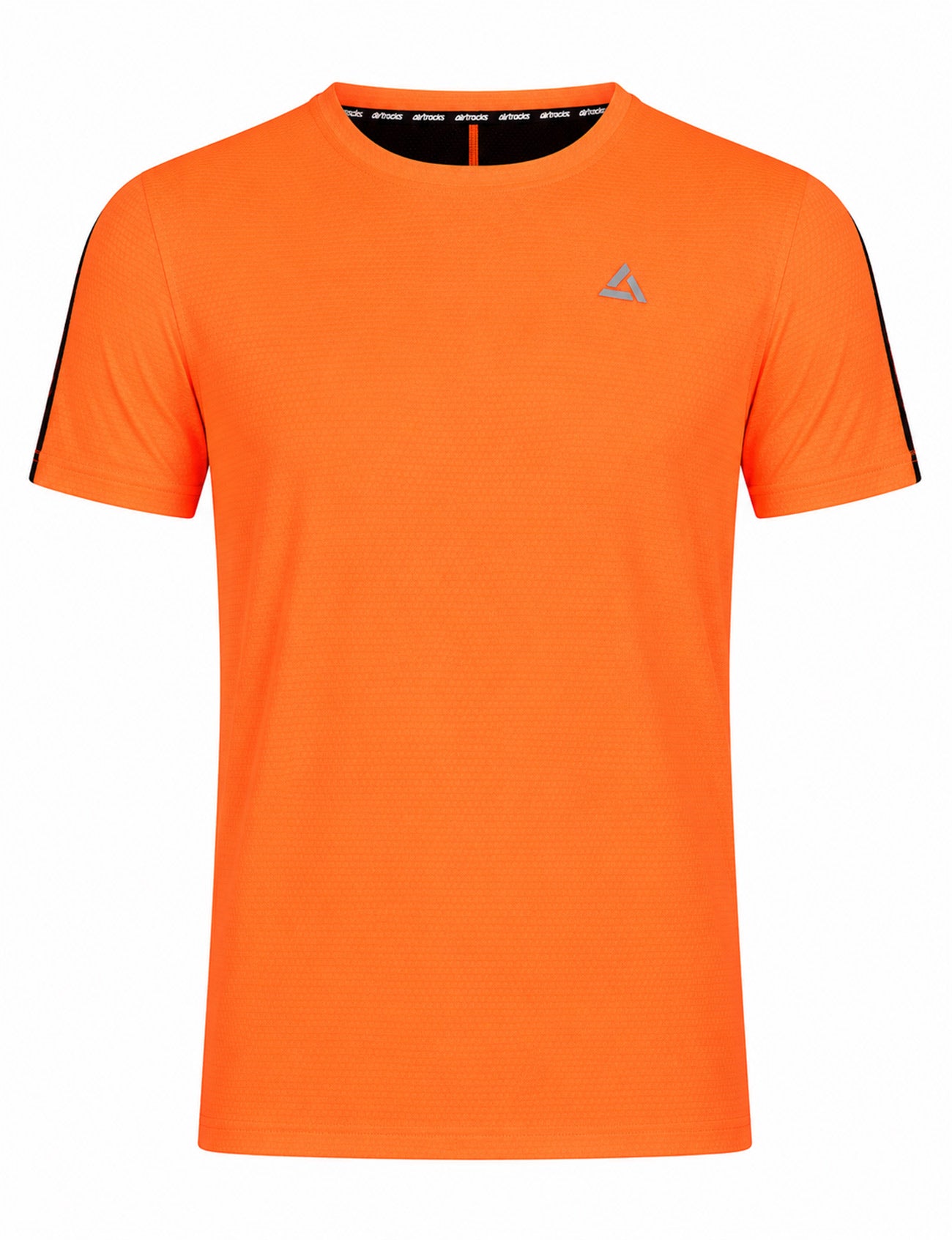 Camisa funcional de carrera corta por línea por línea naranja negra