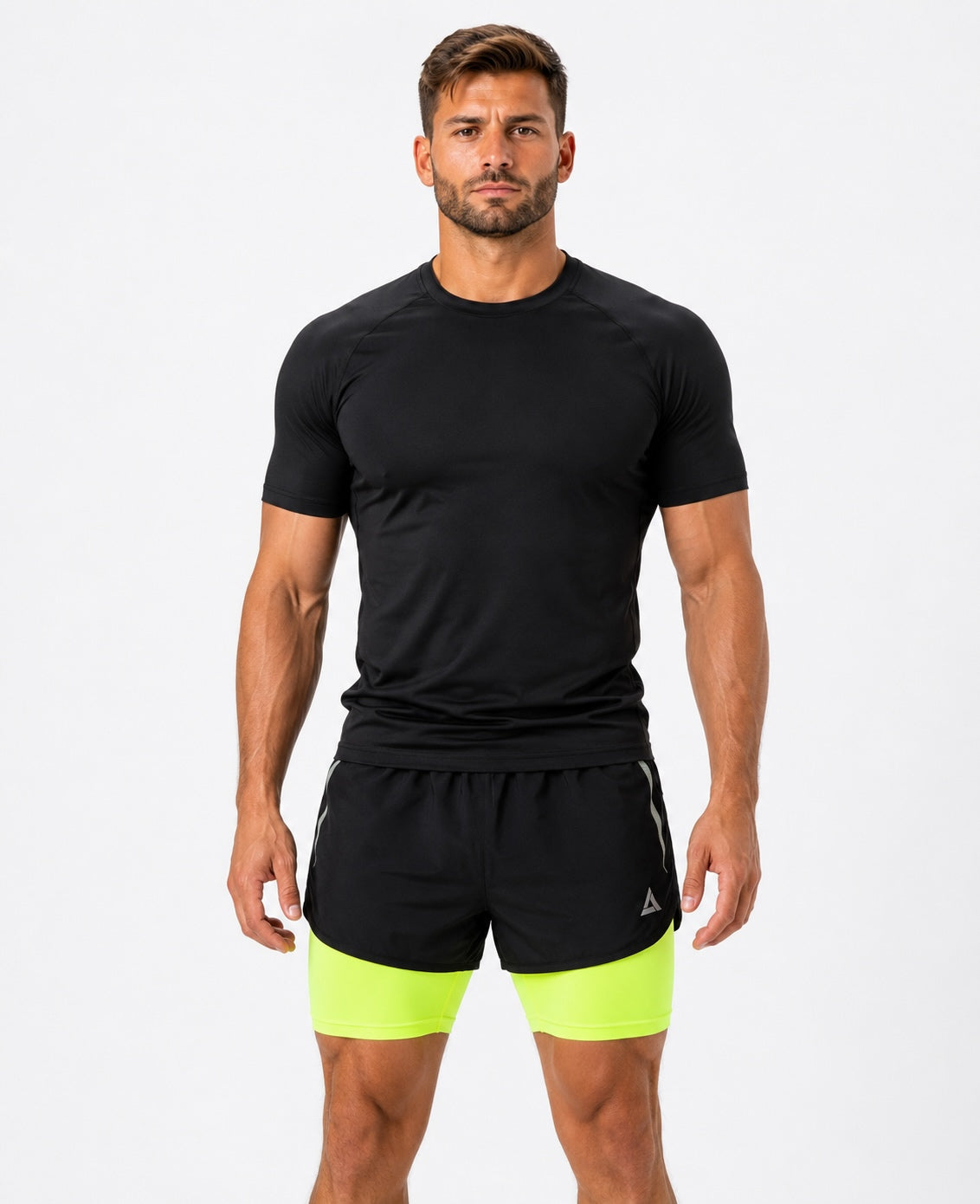 Men's functional running shorts per line black-neon