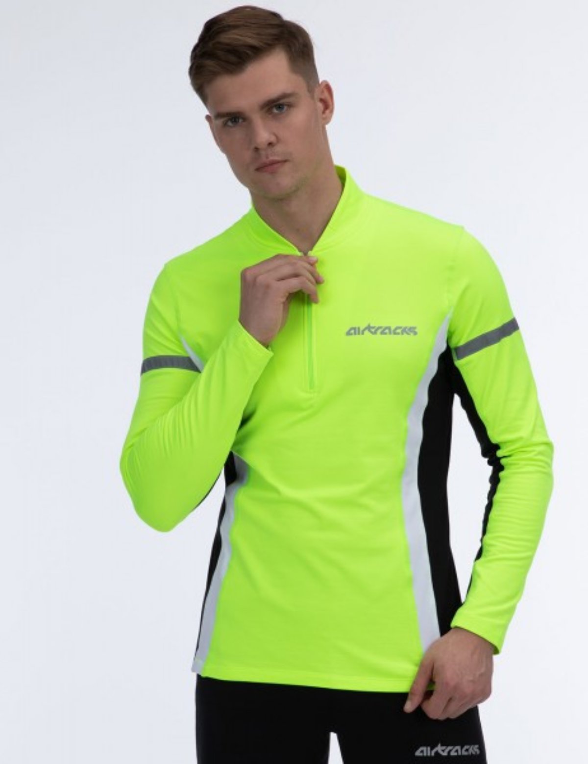 AirTracks Función térmica para hombres Conjunto de pantalones corriendo Lang + Termo Funcional Camisa Camiseta larga - Black -neon